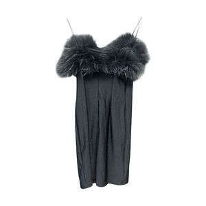 Native Daughters Black Fur Neckline Mini Dress Size Medium